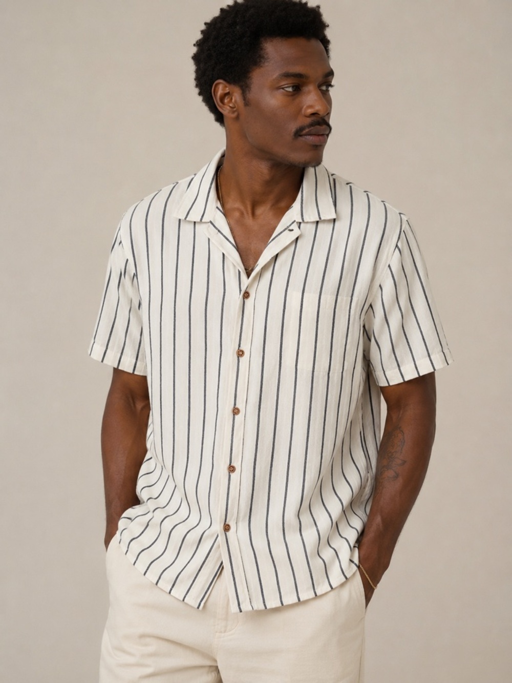 Hoooyi Cotton Blend Striped Button Up Shirt, XXL